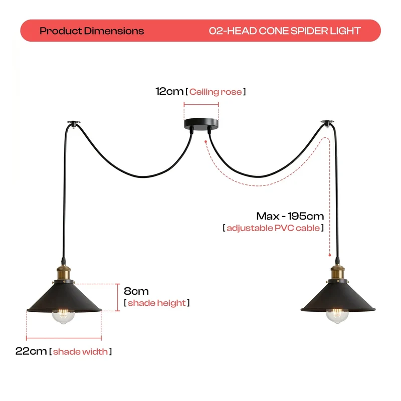 2 flammige Industrie Pendelleuchte – Dezentrale Lampe Esstisch Hängelampe | Ø 22cm | E27 ~4151