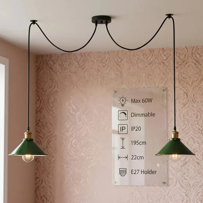 2 flammige Industrie Pendelleuchte – Dezentrale Lampe Esstisch Hängelampe | Ø 22cm | E27 ~4151