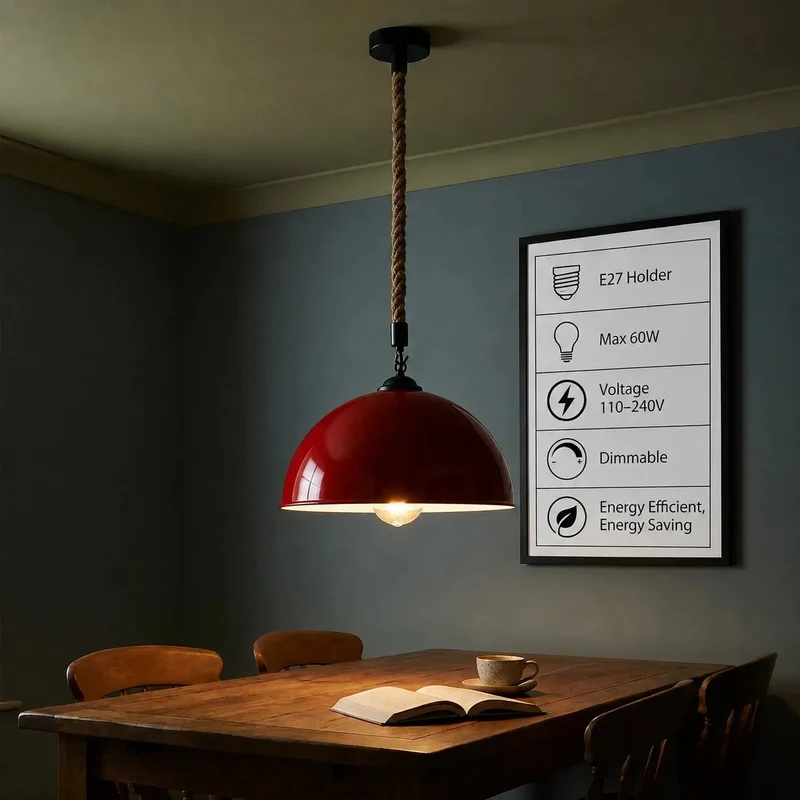 Industrial Kuppel Seil Pendelleuchte Ø40cm | E27 Hanfseil Esstischlampe 1m~4123