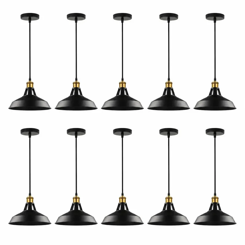 10er Pack Konvolut Vintage Industrial schwarze Pendelleuchten ~4143