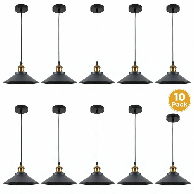 10er Pack Konvolut Vintage Industrial schwarze Pendelleuchten ~4143