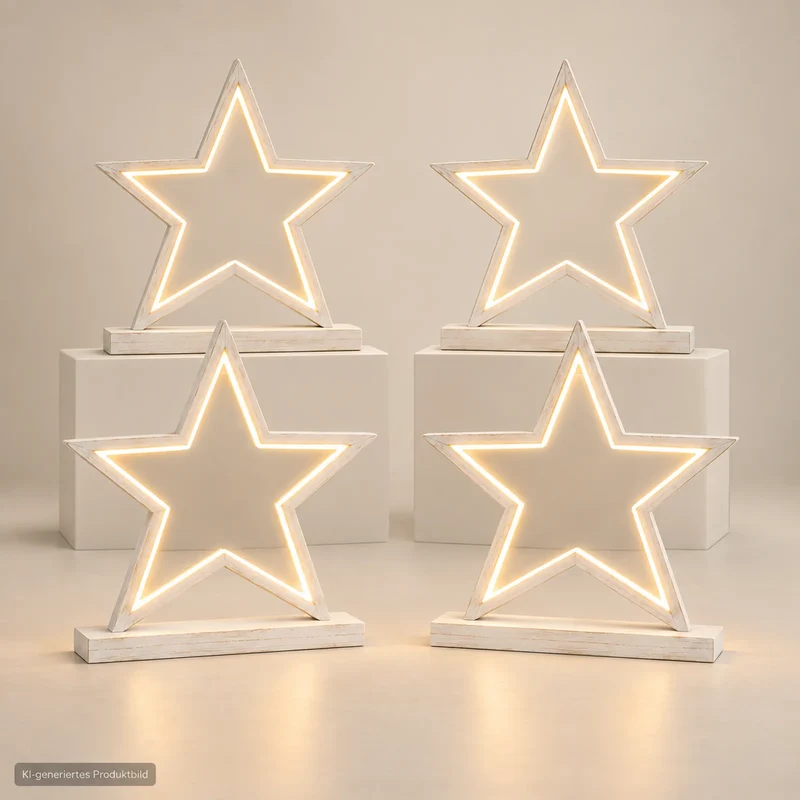 4er Set Sompex Lucy LED Sterne 53 cm – Holz Weiß – Weihnachtssterne
