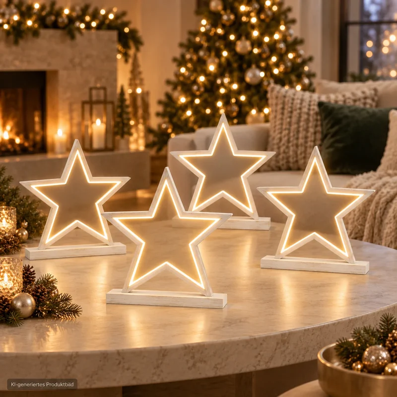 4er Set Sompex Lucy LED Sterne 53 cm – Holz Weiß – Weihnachtssterne