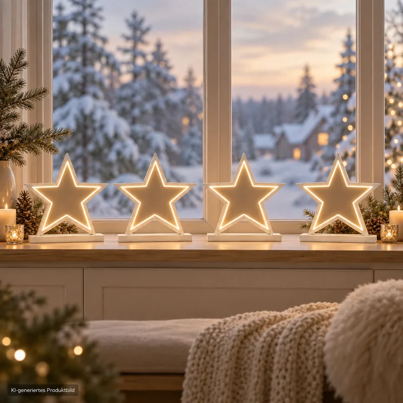 4er Set Sompex Lucy LED Sterne 53 cm – Holz Weiß – Weihnachtssterne