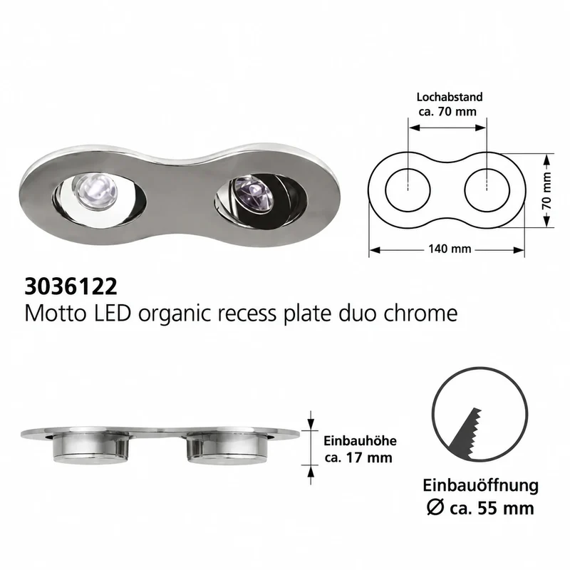 Doppel-Einbaurahmen für 2 LED Module, Chrom, organische Form, schwenkbar – Sylvania/Lumiance Motto LED Organic 3036122