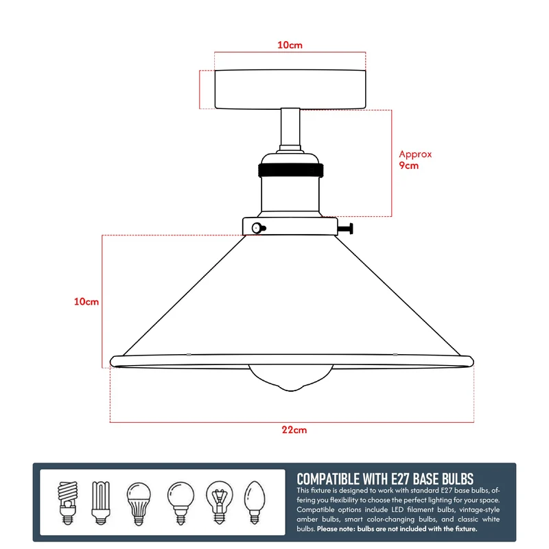 2 Stück Halb Unterputz Deckenleuchte Metallkegel E27 moderne Lampen~4111