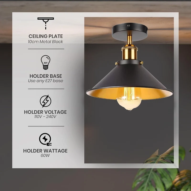 2 Stück Halb Unterputz Deckenleuchte Metallkegel E27 moderne Lampen~4111