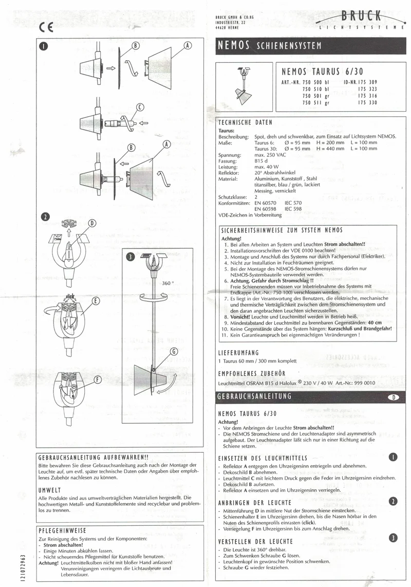 BRUCK NEMOS Taurus 30 Schienenstrahler Titansilber grün B15d 40W drehbar 360°