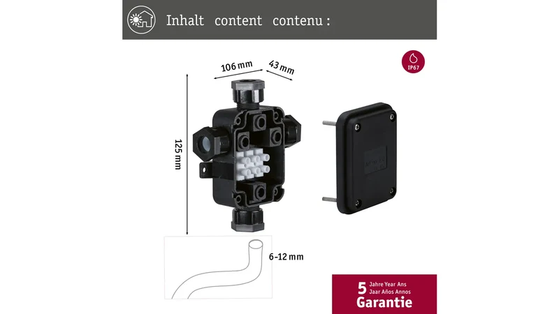 Verteilerbox für Außen IP67 4 Wege Schwarz - Verbindungsbox Paulmann 232