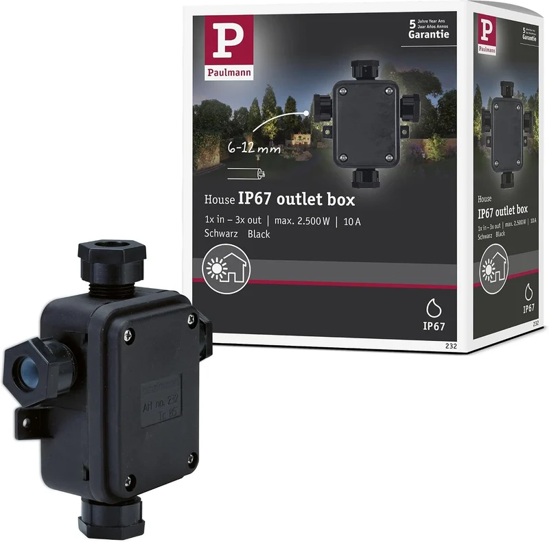 Verteilerbox für Außen IP67 4 Wege Schwarz - Verbindungsbox Paulmann 232