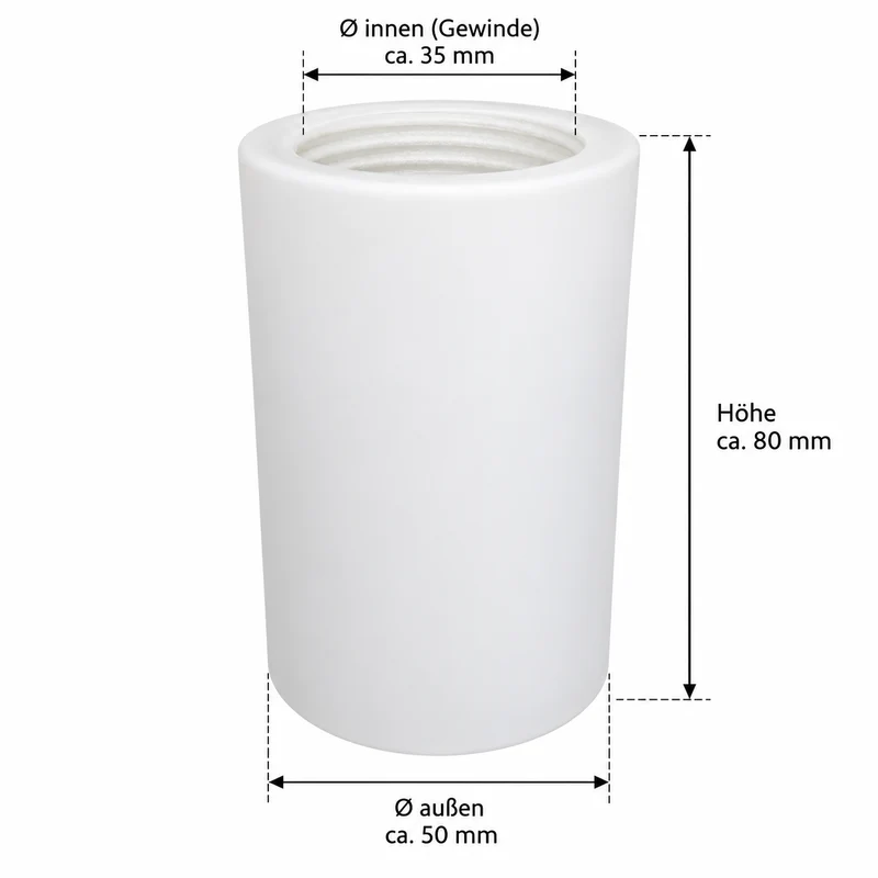 Ersatz-Lampenglas weiß matt Ø 50 mm – Zylinderglas 80 mm mit 35 mm Innengewinde