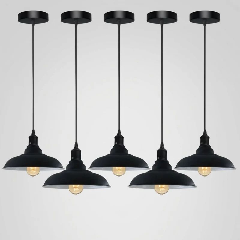 Fabrik Pendelleuchte einzeln | E27 Schwarz Metall Esstisch Lampe |Ø 32cm~4115