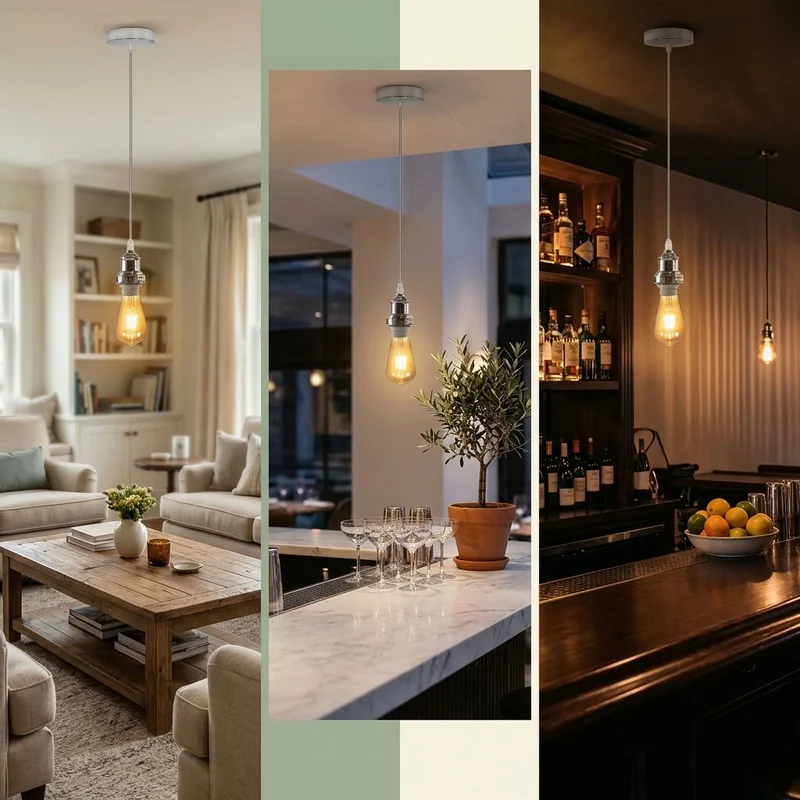 Modernes Pendelleuchten-Set in Chrom – E27 Lampenfassung~4109