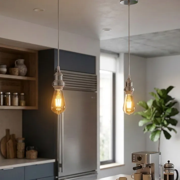 Modernes Pendelleuchten-Set in Chrom – E27 Lampenfassung~4109