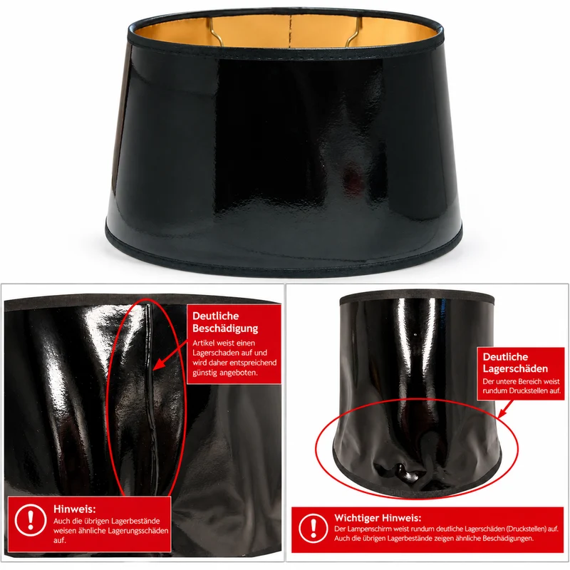 Lampenschirm Schwarz gold Lack Oval - E27 25 cm | Light & Living