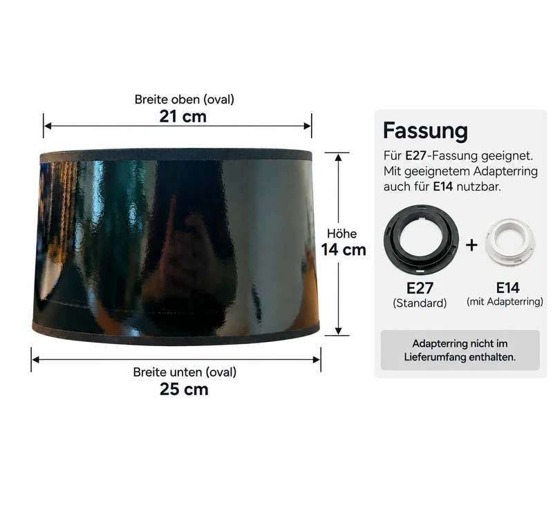 Lampenschirm Schwarz gold Lack Oval - E27 25 cm | Light & Living