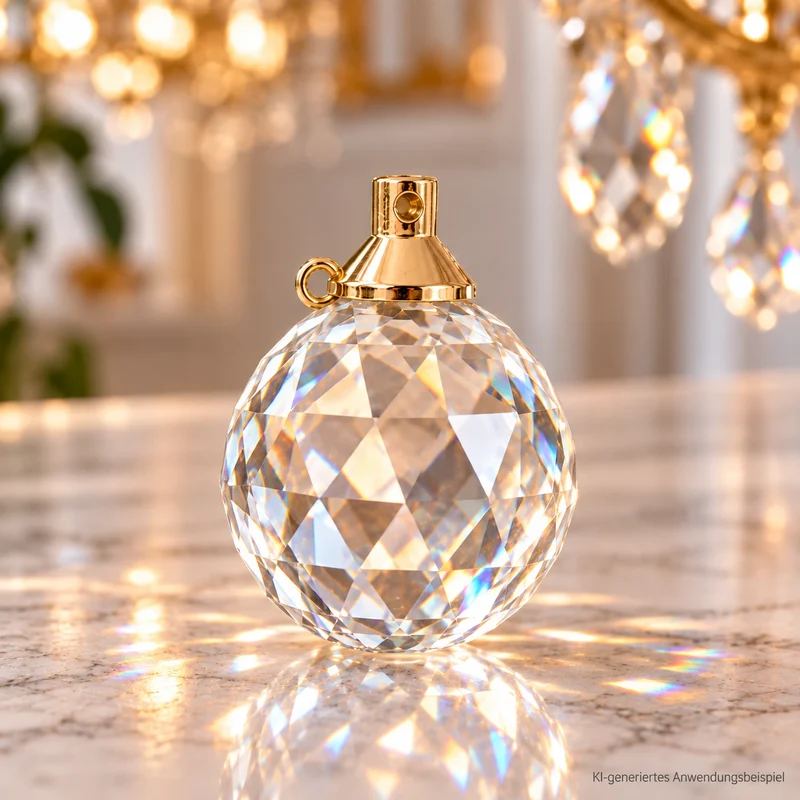 Kristallkugel 30 mm mit goldener Halterung – Kristallanhänger & Lüsterbehang für Kronleuchter