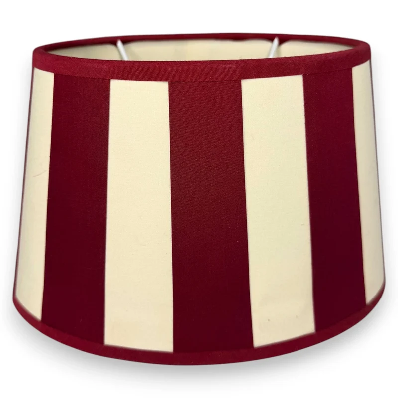 Lampenschirm Bordeauxrot gestreift – E27 Chintz Stoff oval 22 cm