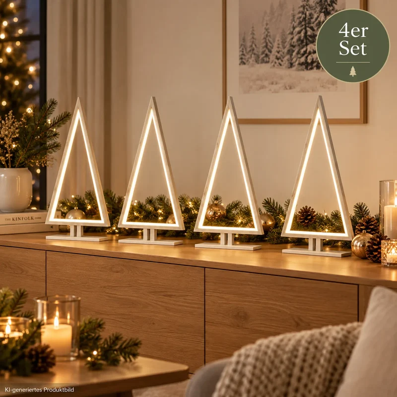 Sompex Pine Wood 4er-Set LED-Tannenbäume Weiß, je 38 cm
