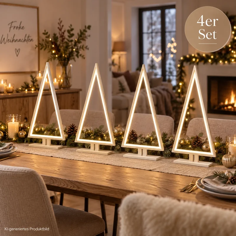 Sompex Pine Wood 4er-Set LED-Tannenbäume Weiß, je 38 cm