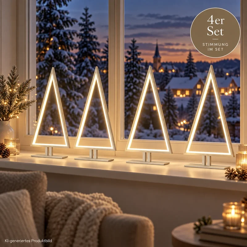 Sompex Pine Wood 4er-Set LED-Tannenbäume Weiß, je 38 cm