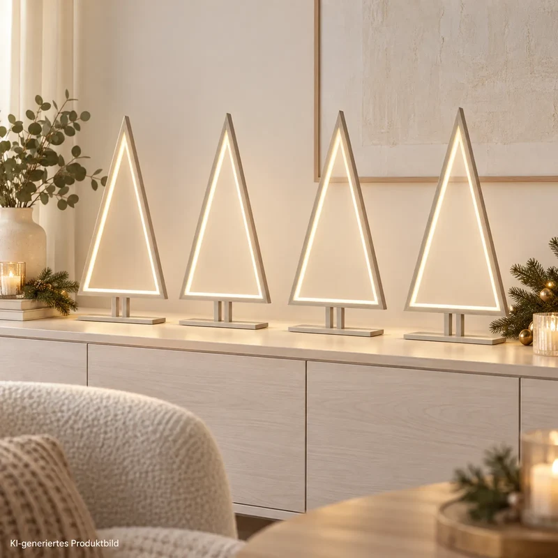 Sompex Pine Wood 4er-Set LED-Tannenbäume Weiß, je 38 cm
