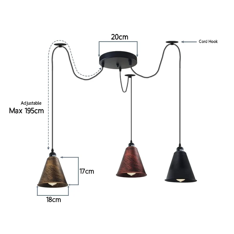 3-flammige Pendelleuchte Industrial Vintage E27 Schwarz ~4055