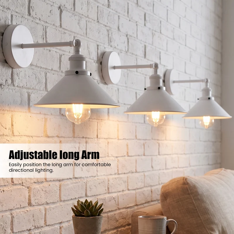 Vintage Wandleuchte weiß E27 Metallkegel lampe für Wohn- & Schlafzimmer~4102