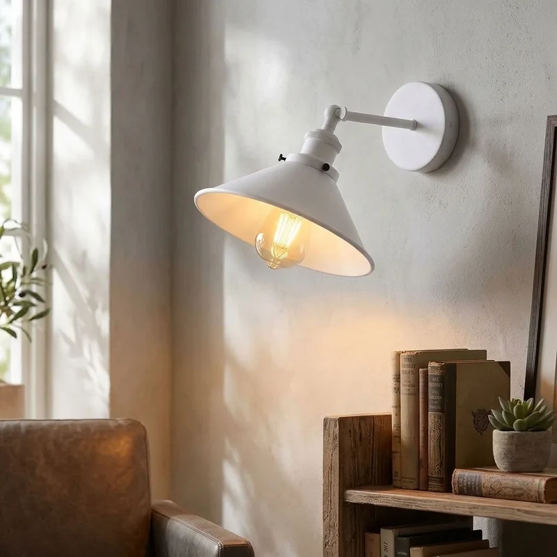Vintage Wandleuchte weiß E27 Metallkegel lampe für Wohn- & Schlafzimmer~4102