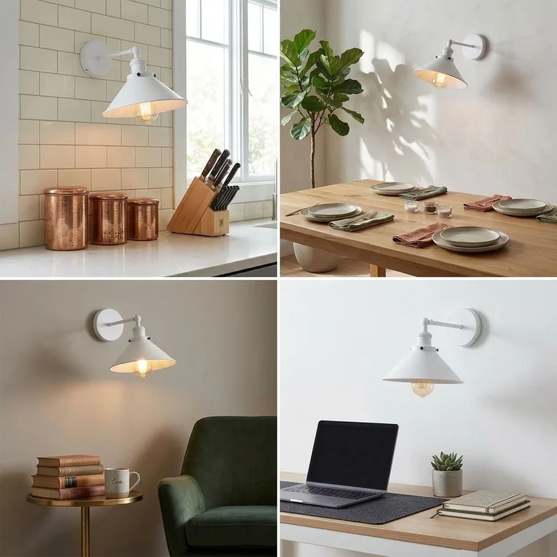 Vintage Wandleuchte weiß E27 Metallkegel lampe für Wohn- & Schlafzimmer~4102