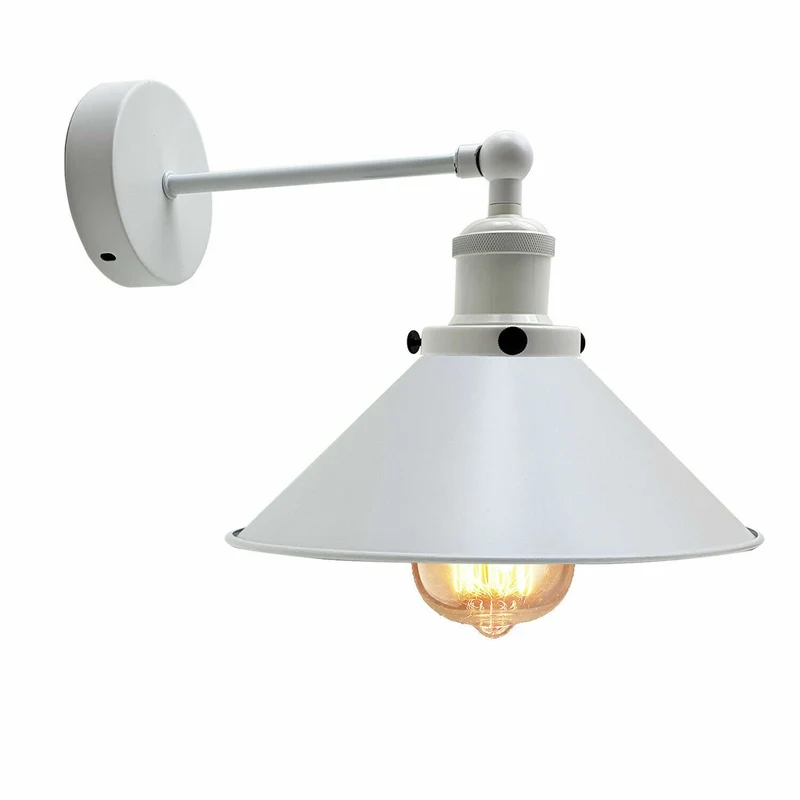 Vintage Wandleuchte weiß E27 Metallkegel lampe für Wohn- & Schlafzimmer~4102