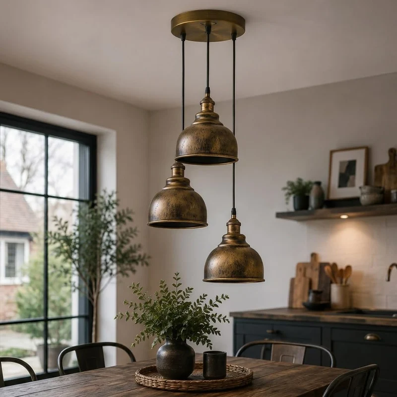 3-flammige Vintage Pendelleuchte im Industrial-Design~4173