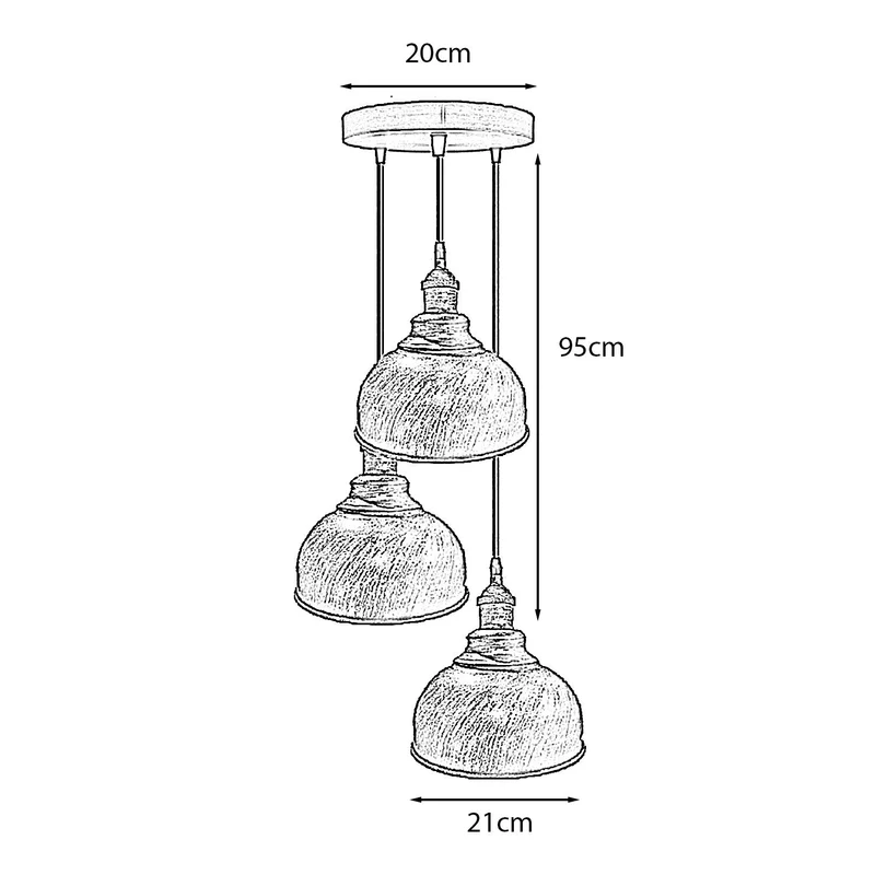 3-flammige Vintage Pendelleuchte im Industrial-Design~4173