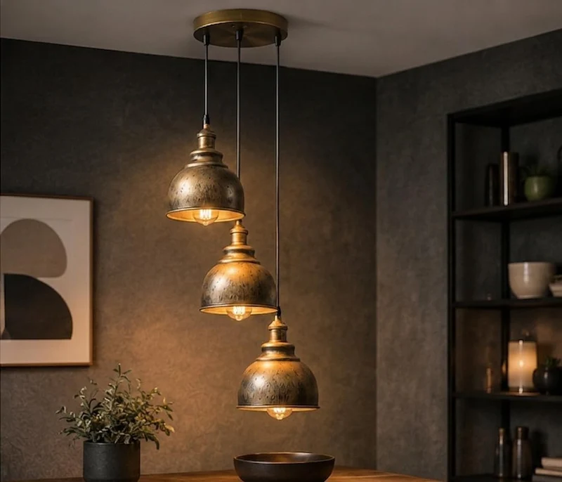 3-flammige Vintage Pendelleuchte im Industrial-Design~4173