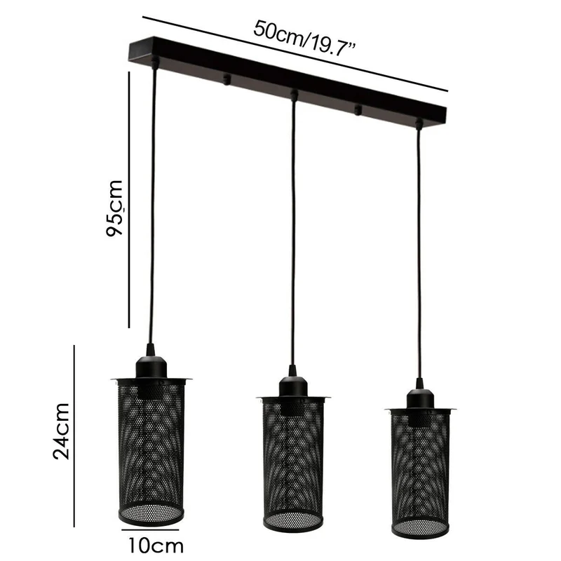 3 flammige Industrial Pendelleuchte Metall Drahtkäfig verstellbar Hängelampe~4083