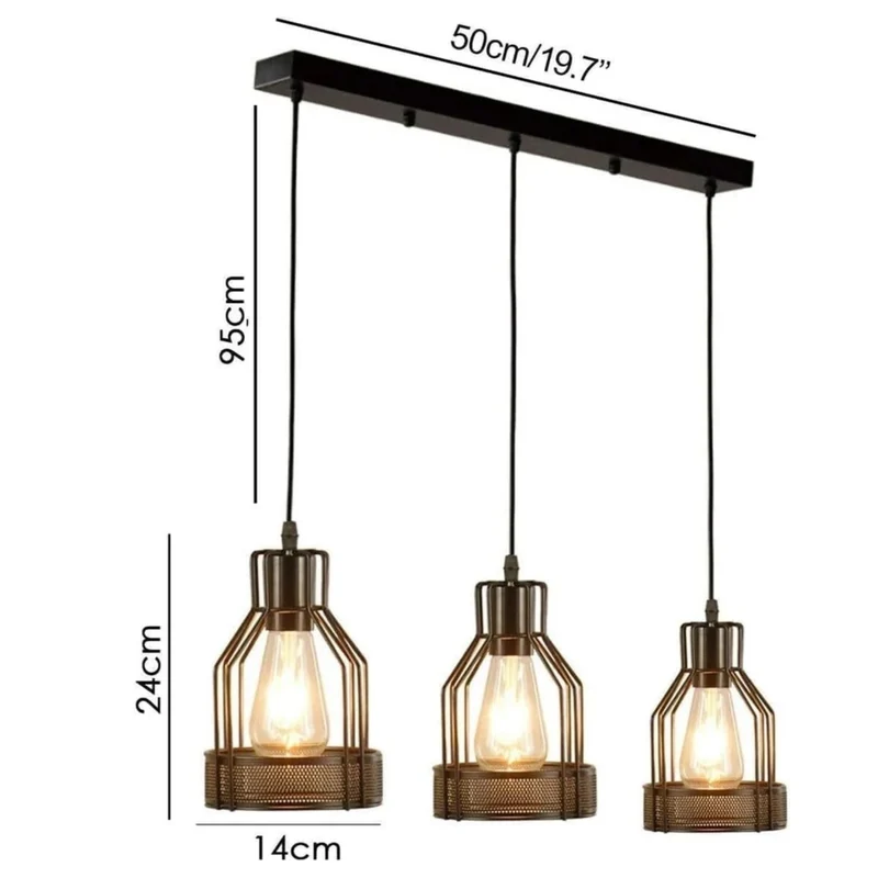3 flammige Industrial Pendelleuchte Metall Drahtkäfig verstellbar Hängelampe~4083