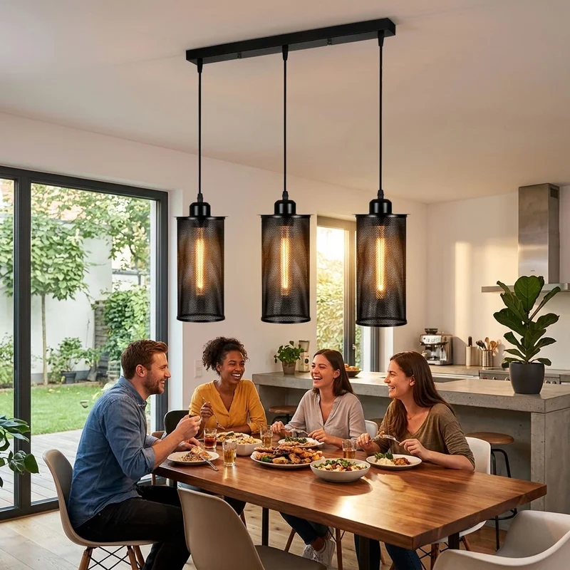 3 flammige Industrial Pendelleuchte Metall Drahtkäfig verstellbar Hängelampe~4083