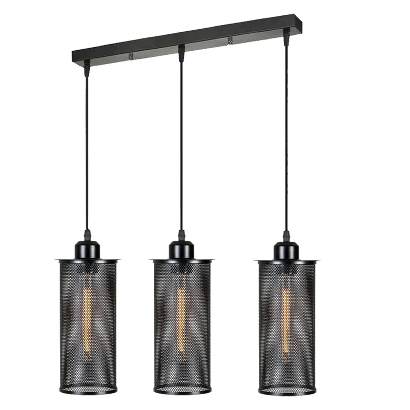 3 flammige Industrial Pendelleuchte Metall Drahtkäfig verstellbar Hängelampe~4083