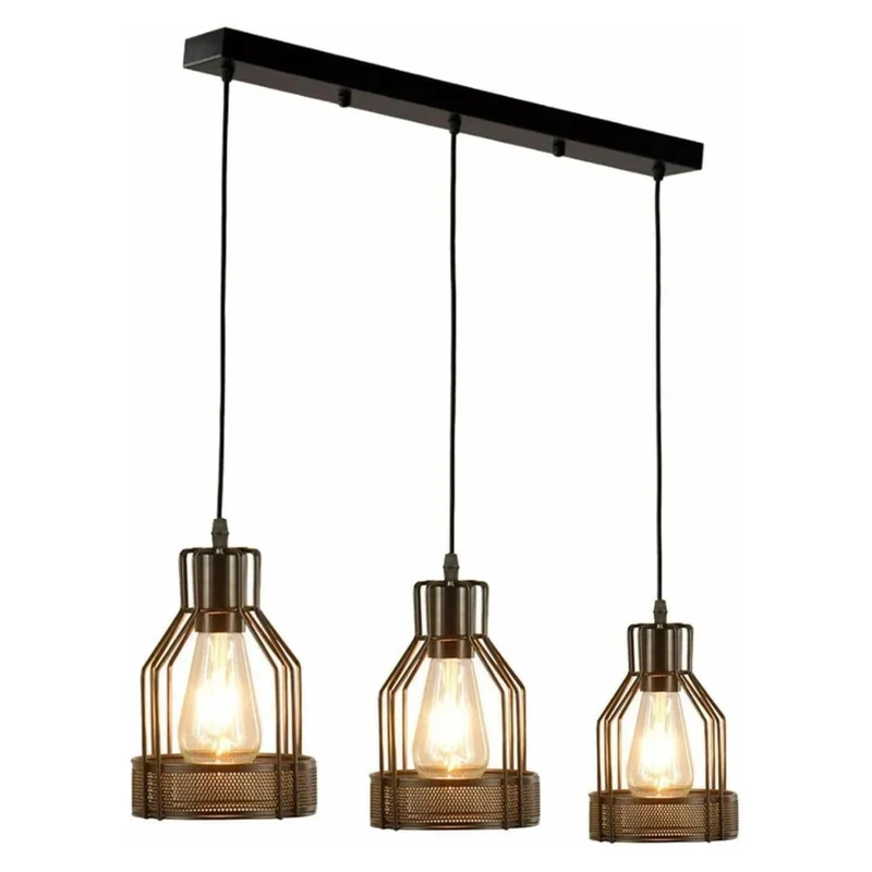 3 flammige Industrial Pendelleuchte Metall Drahtkäfig verstellbar Hängelampe~4083