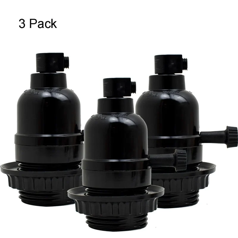 E27 Lampenfassung Set mit Schalter | Universal Ersatz Lampensockel Schwarz ~4172