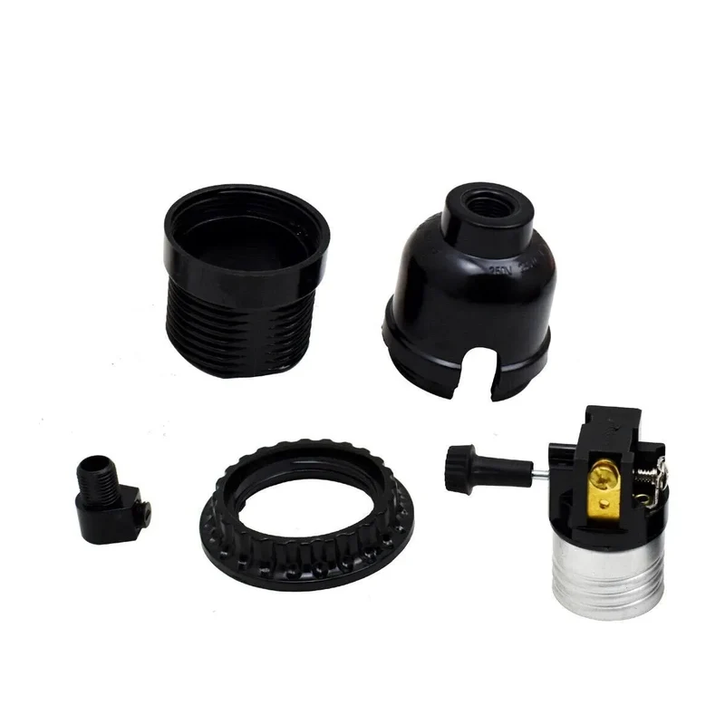 E27 Lampenfassung Set mit Schalter | Universal Ersatz Lampensockel Schwarz ~4172