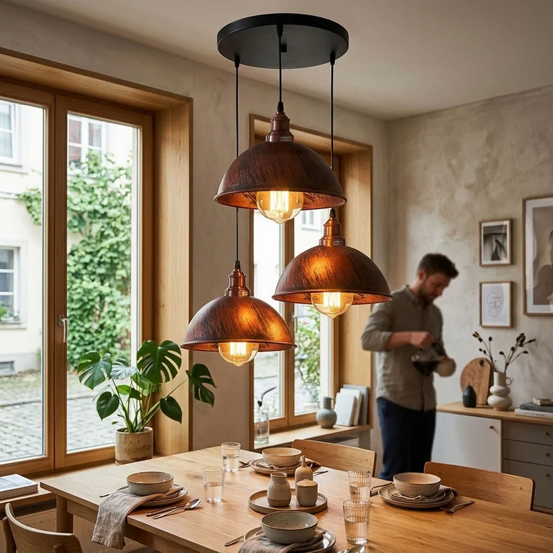3-flammige Industrial Pendelleuchte Vintage – Höhenverstellbare Hängelampe~4180
