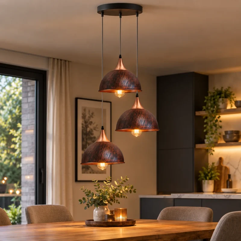3er Cluster Pendelleuchte Höhenverstellbar | Industrie Esstisch Lampe Ø21cm ~4179