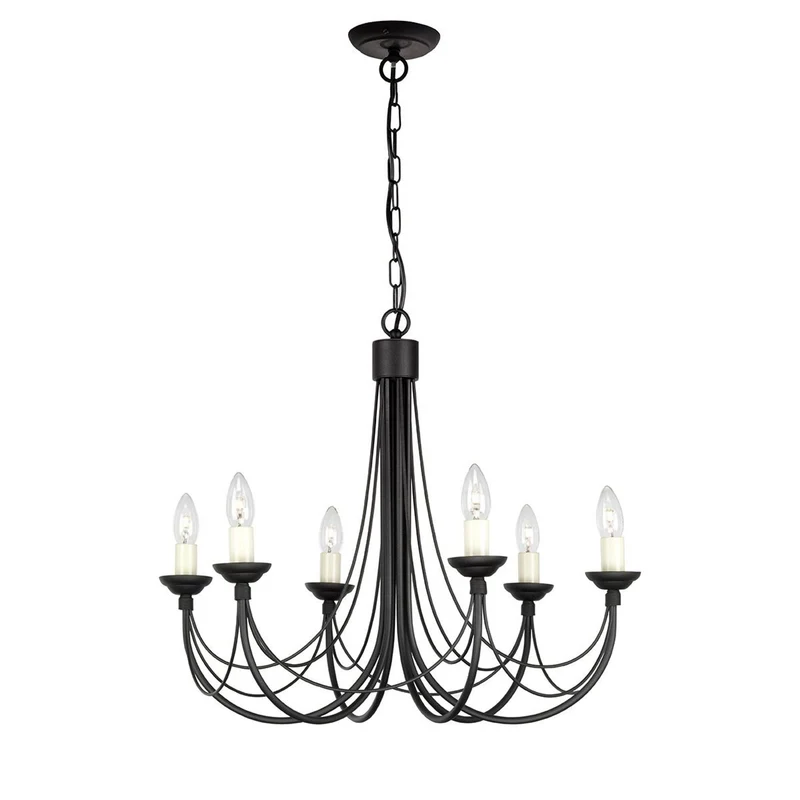Kronleuchter Carisbrooke 6-flammig höhenverstellbar Schwarz 61cm