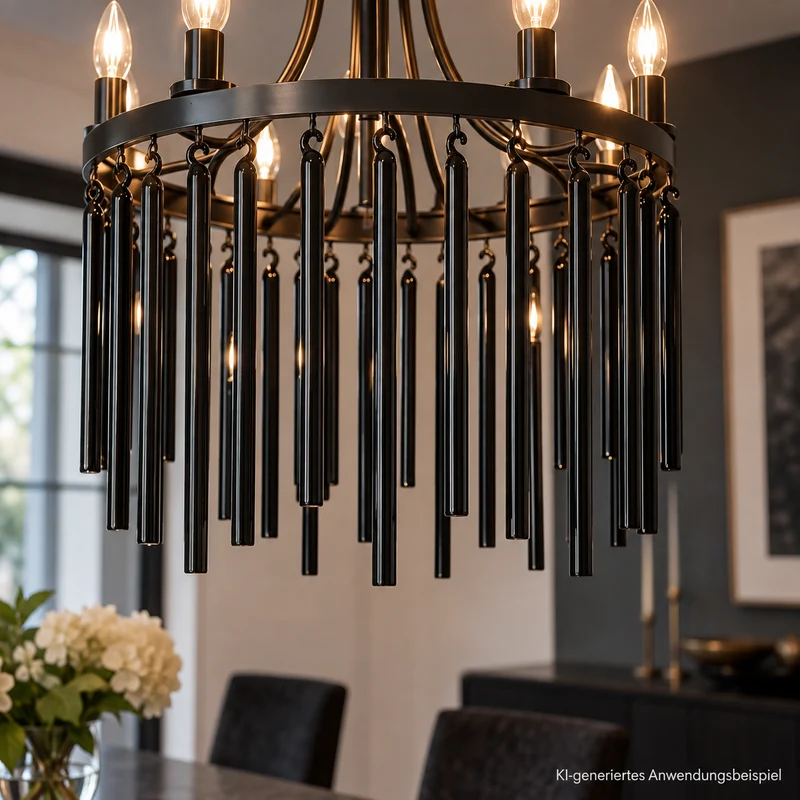 Glasstab mit Haken 26 cm schwarz – Lampenbehang aus Glas für Kronleuchter & Lüster | Ø 10 mm
