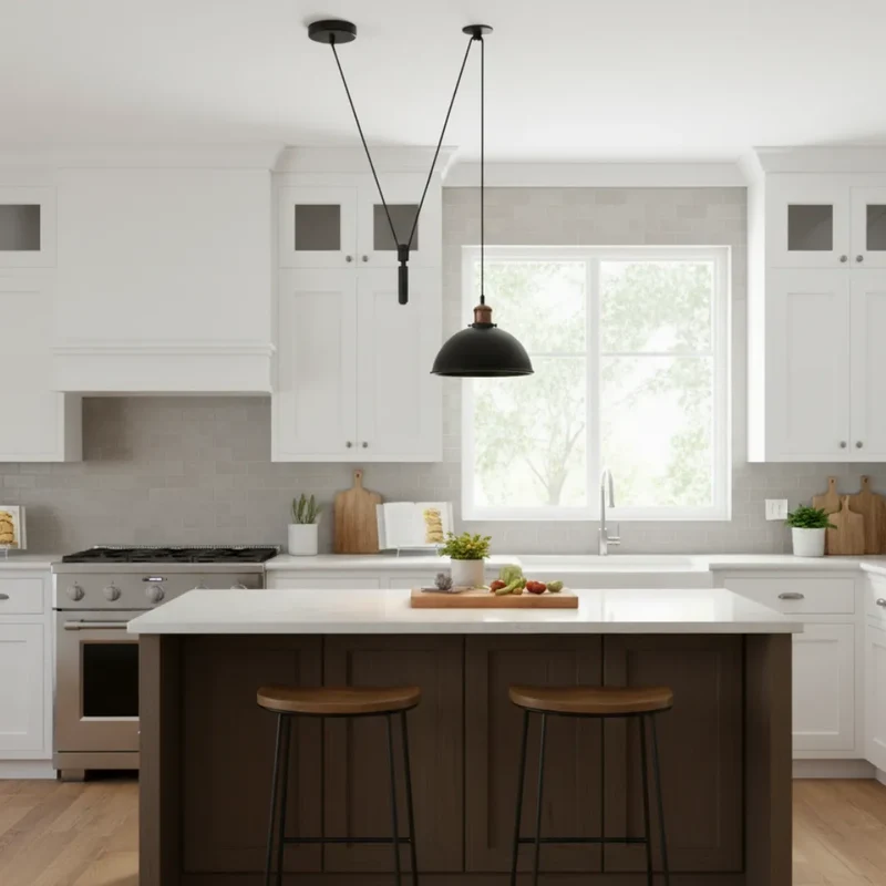 Höhenverstellbare Pendelleuchte – Vintage Seilzug Schwarze Hängelampe | Ø 21cm | E27 ~3961