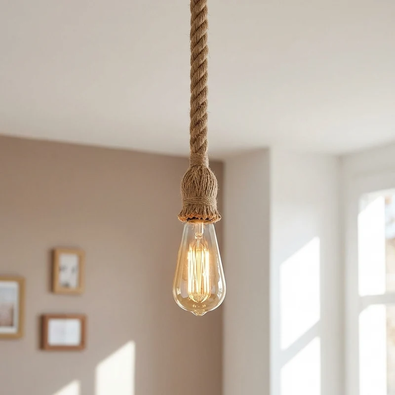 Vintage Knoten Pendelleuchte – Industrie Hanfseil Hängelampe | 1m | E27 ~4094