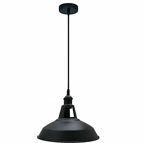Industrie Pendelleuchte Schwarz Matt - Retro E27 Hängelampe Küche | Ø 30cm ~4093