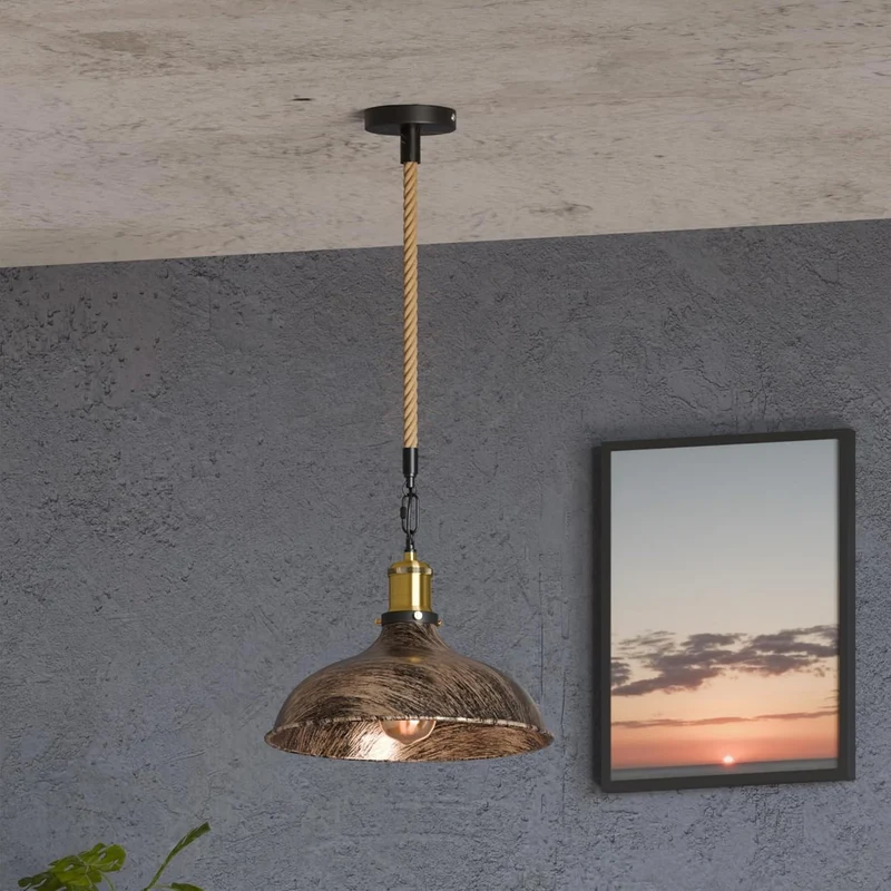 Vintage Hanfwerk Pendelleuchte | Industrie Bauernhaus Tau-Hängelampe E27~4103