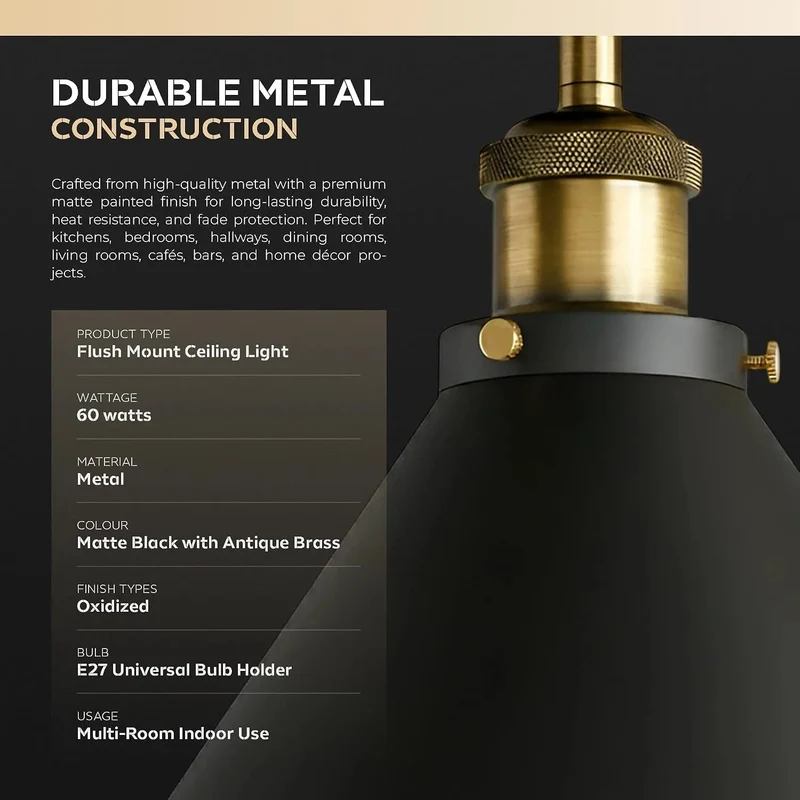 Industrie Deckenleuchte Schwarz Gold E27 | Retro Bartheke Lampe (1-3 Set)~4088
